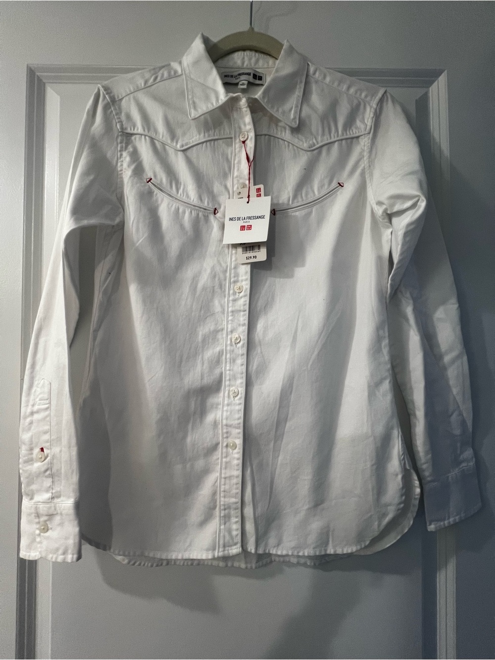 NWT - UNIQLO Paris Women’s White Cotton Western-Style Button-Up Shirt, XS